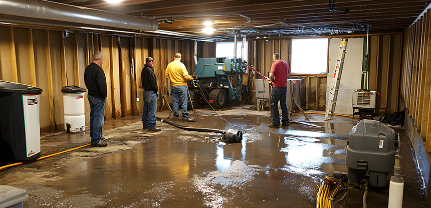 Cleaning Sewage From Basement Floor in Rockmart
